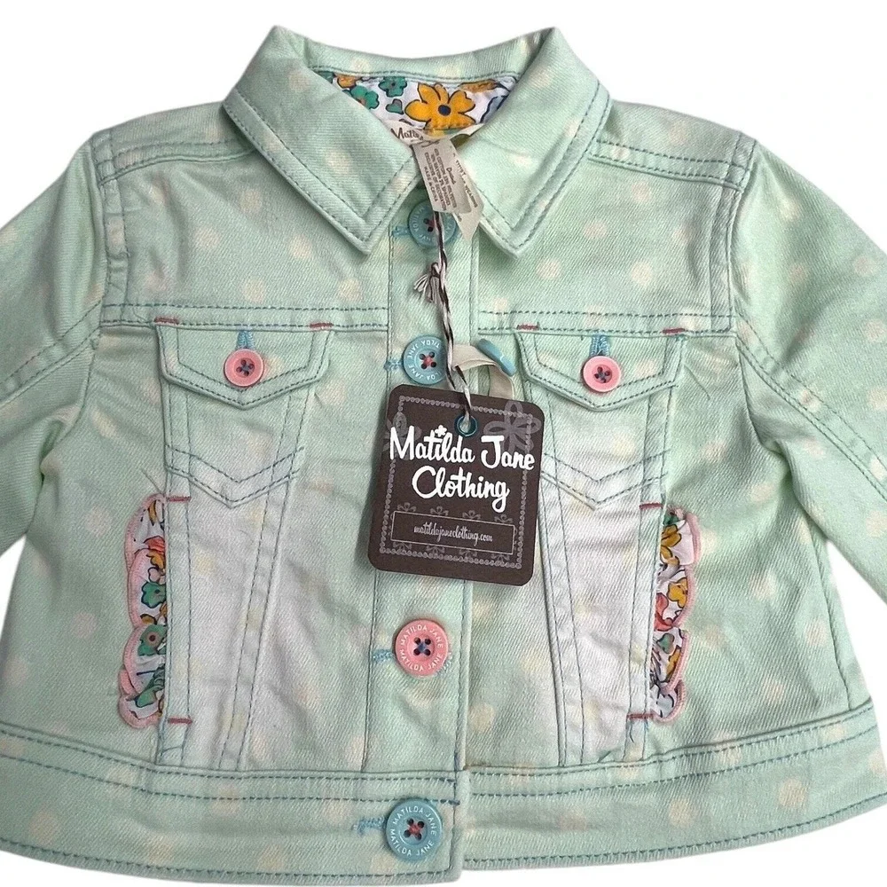 New Matilda Jane Girls Dream Chasers Polka‎ Dot Party Denim Jacket Size 2